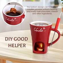 Ceramic Chocolate Melting Pot, Chocolate Melting Pot Cup Set, Mini Ceramic Hot Pot Set (With Spoon) - Mini Melting Pot Cup, Ideal For Melting Chocolate, Cheese Fondue And Heating Candies - A Small And Exquisite Dessert Party Set, Perfect For Date Night, Wedding, Birthday And Valentine's Day Gifts. - Multicolor - View 4