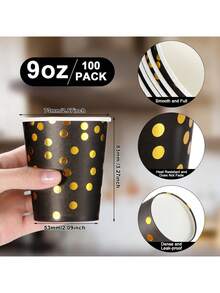 50/25/10pcs 9oz Black Gold Paper Cups, Water Cups, Beverage Cups, Milk Cups, Juice Cups, Suitable For Cold/Hot Drinks, Office, Party, Home, Travel - Black Gold - View 3