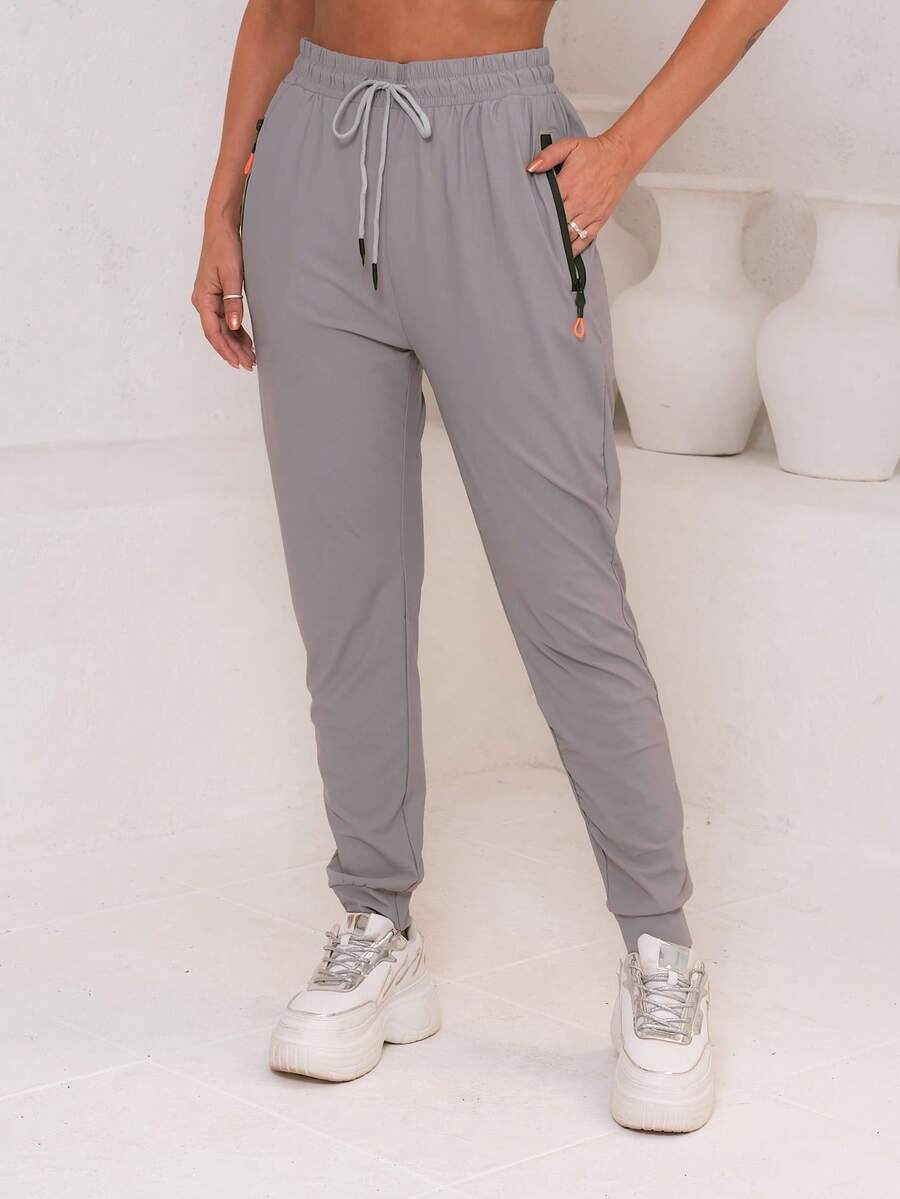 Women's Simple Pants With Knot, Pocket, And Drawstring - Pink - View 1