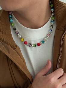 1件波西米亚风彩色水钻和仿珍珠串珠项链，奢华优雅，适合度假、派对、休闲、街头风、婚礼、情侣装、嘻哈风、节日、生日等场合，百搭串珠项链礼物（珠子颜色随机） - 項鍊 - 查看 3