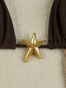 Chocolate Brown Bikini Set With Gold Star Charm – Adjustable Thin Straps & Minimalist Design, Boho Chic Swimsuit - màu nâu - Xem 4