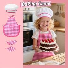 烹饪烘焙角色扮演玩具套装——厨师围裙、帽子、手套及配件，粉色角色扮演厨房服装，艺术绘画，课堂活动，生日、万圣节和圣诞节礼物 - 彩色 - 查看 10