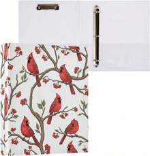 Carpeta de 3 anillos impresa de 1.5 pulgadas, carpeta de anillos en D con bolsillos, carpeta decorativa para la escuela universitaria u oficina, pájaros rojos, bayas blancas - talla únicax2 - Ver 7