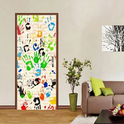 1 Set Colorful Handprint Wall Stickers, Creative Graffiti Stickers For Kindergarten Classroom Decor, Cartoon Wall Decals For Baby Room