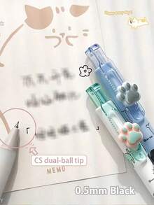 Bộ 4 bút bi hình móng mèo dễ thương, mực đen, đầu bút 0.5mm, thiết kế hai đầu nhanh khô, thích hợp cho học tập, văn phòng và ký tên. - màu đen - Xem 6