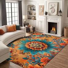 1pc Extra Large Bohemian Purple Mandala Area Rugs - Non-Slip Machine Washable Floor Rugs With Purple/Blue/Pink/Black/Teal Intricate Pattern, Durable Polyester & TPR Backing For Living Room, Bedroom, Home Decor - Style 3 - View 1