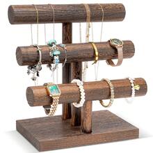 Bracelet Holder Display Bracelet Organizer, Wooden Bracelet Stand For Selling, T-Bar Bangle Storage Rack Wood Watch Display Tower For Business - Brown - View 15