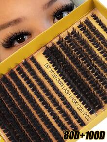 320片/16排 DIY睫毛嫁接，8-16毫米蓬松D卷睫毛簇，60D/80D/100D睫毛簇，家用DIY睫毛嫁接，睫毛簇，单根睫毛，假睫毛 - D - 查看 3