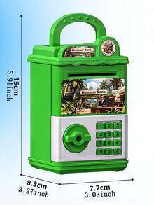 Dinosaurier Muster Sparschwein, Kinder ATM Bargeldbox, simuliertes mechanisches Schloss, simuliertes Passwortschloss, kreative Aufbewahrungsbox, Kindergeburtstags-Geschenkspielzeug, Schlüsselaufbewahrungsschrank - Verschiedenfarbig - Übersicht 6
