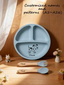 7pcs Baby Tableware Set, Customizable With Name & Pattern, Baby Gift, Bib, Plate, Bowl, Cup, Fork & Spoon, Teether