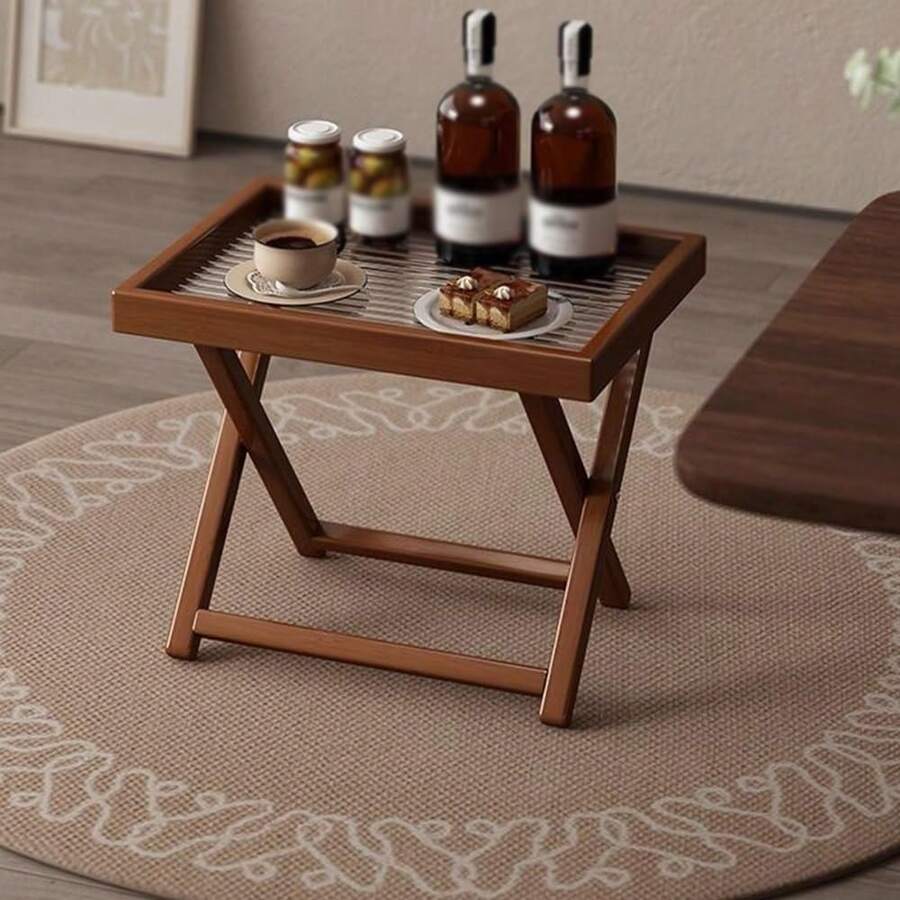 Foldable Bamboo Side Table, Durable TV Tray Nightstand, Suitable For Living Room And Bedroom, Portable Design, Modern Bohemian Style, Space-Saving, Applicable For Living Room, Balcony And Patio, Made Of Durable Materials - Multicolor - View 1
