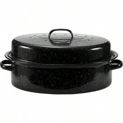 15 Inch Stainless Steel Roasting Pan With V-Shaped Rack And Turkey Baster - Rectangular Roaster For Turkey Chicken Vegetables - Fits 20lb Turkey