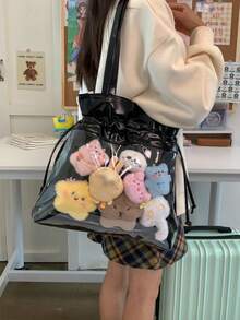 1pc Anime-Inspired Dopamine Drawstring Shoulder Bag, Fashionable Creative Small Food Quantity Transparent Decorative Bag, Drawstring Design Adds Stylish And Refined Touch, Minimalist Soft Girl Crossbody Bag, PU Material Magnetic Closure, Can Be DIY Ita Bag To Hold Figurines And Accessories, Suitable For Commuting, Attending Comic Conventions, Displaying Anime Merchandise, Shopping, Parties, And More - Silver - View 4