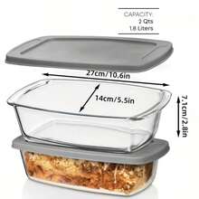 半加仑微波炉烤箱两用玻璃烤盘，带盖，容量 60.87 盎司/1.9 夸脱，可堆叠，非常适合烘焙蛋糕、吐司、准备餐食、制作感恩节和圣诞节礼物，也可作面包模具使用。