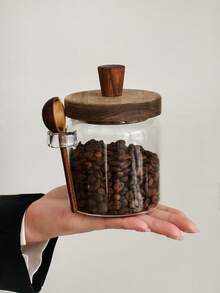 1pc/3pcs Set High Borosilicate Glass Storage Jars With Wooden Lids, Kitchen Airtight Sealed Containers For Grains, Coffee Beans, Spices, Snacks, Tea Leaves, Portable Divider Bottles