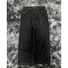 2026 Y2K Men's Wide Leg Jeans Dark Wash Letter Print Street  Trousers - BW1024印花 - 查看 1