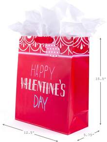 - Bolsa de regalo extragrande de 15 pulgadas con papel de seda (Día de San Valentín) - Feliz día de San Valentín en rojo - Ver 2