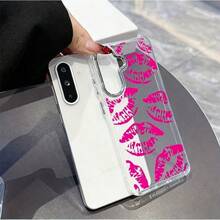 Funda de teléfono con estampado de labios de rosa, Compatible con S25 S24 S23 S22 S21 S20 y modelos de la serie A, Compatible con iPhone 17 16 15 14 13 12 11 Pro Max, Para modelos MOTO y vivo, Adecuado para regalo de Navidad para mujeres. - transparente - Ver 3