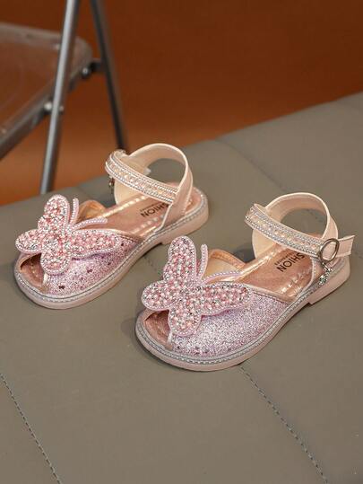 1 Pair New Girls Sandals, Cute Bow Sweet Style Flat Sandals, Non-Slip Durable Lightweight Comfortable, Suitable For Party, Casual, Outdoor, Girls Sandals
