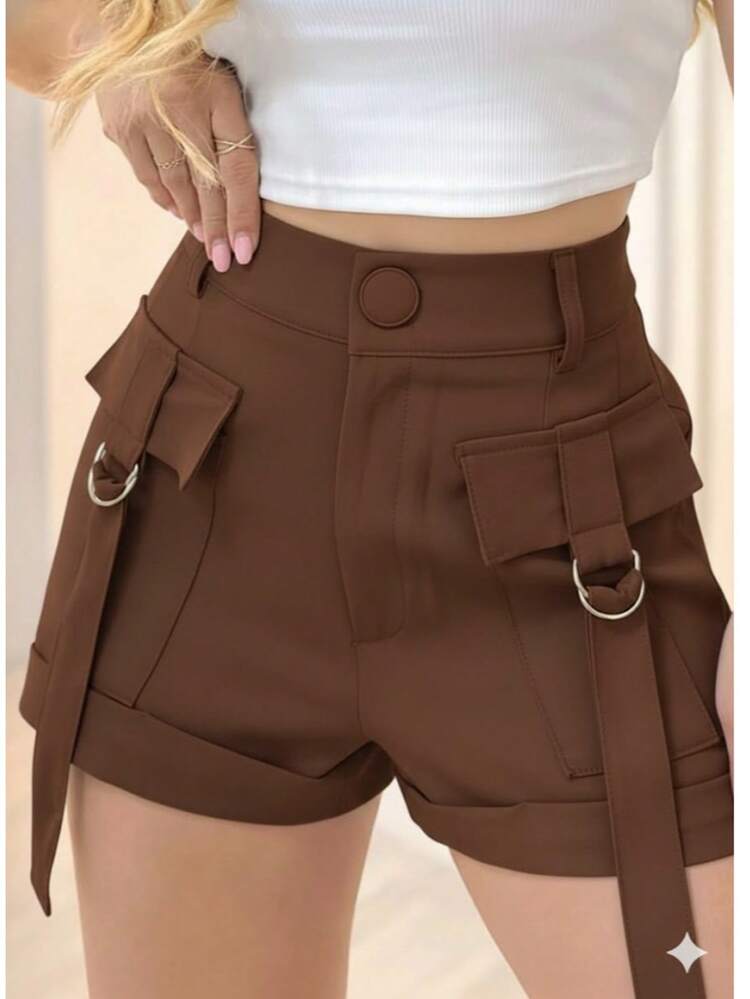 Short Cargo Alfaiataria com Polieste - Marrom - Visão 1