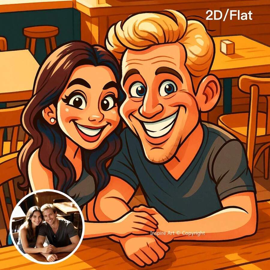 个性化情侣卡通肖像 - 可定制姓名，带/不带边框，艺术墨水印刷 - 浪漫情侣肖像礼物，适合圣诞节、情人节、周年纪念日 - 可用于家居墙面装饰，展示您的专属照片