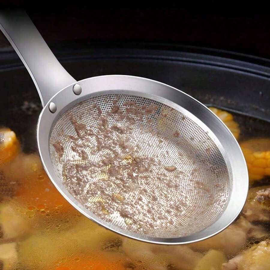 Fine Mesh Oil Strainer Spoon, Multifunctional Kitchen Tool For Removing Grease And Foam, Stainless Steel Colander Spoon, Food Oil Strainer, Kitchen Gadget, Colander,Kitchen Accessories, A Must-Have Kitchen Tools Gift For Home Chefs, Space-Saving Storage For Kitchen Organizers , Christmas Kitchen Gifts Idea - 銀色 - 查看 1