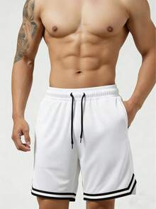 Men's Mesh Fitness Shorts With Elastic Waistband And Adjustable Drawstring - White - View 3