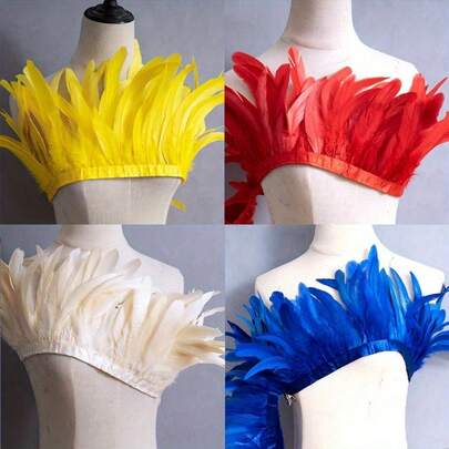 2米彩色公鸡尾巴布饰边，15-20厘米，演出服装配饰，DIY新年和万圣节头饰，手工蕾丝装饰