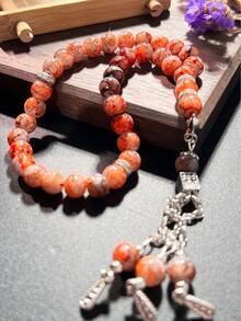 1 szt. Nowy muzułmański różaniec z 33 koralikami, wysokiej jakości tasbih z naturalnego kamienia, trwałe metalowe akcesoria w stylu vintage, islamskie codzienne koraliki do modlitwy, akcesorium religijne - Wielokolorowe - Zobacz 9