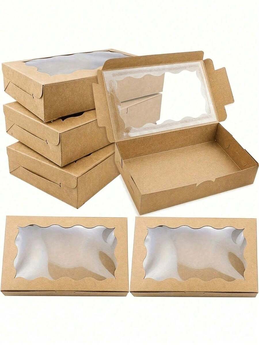 10/20个装牛皮纸饼干盒,带透明窗口,烘焙盒,高档小型纸质礼品盒,适用于糕点、糖果、甜点包装,也适用于婚礼、派对、圣诞节、生日等场合。 - 棕色 - 查看 1