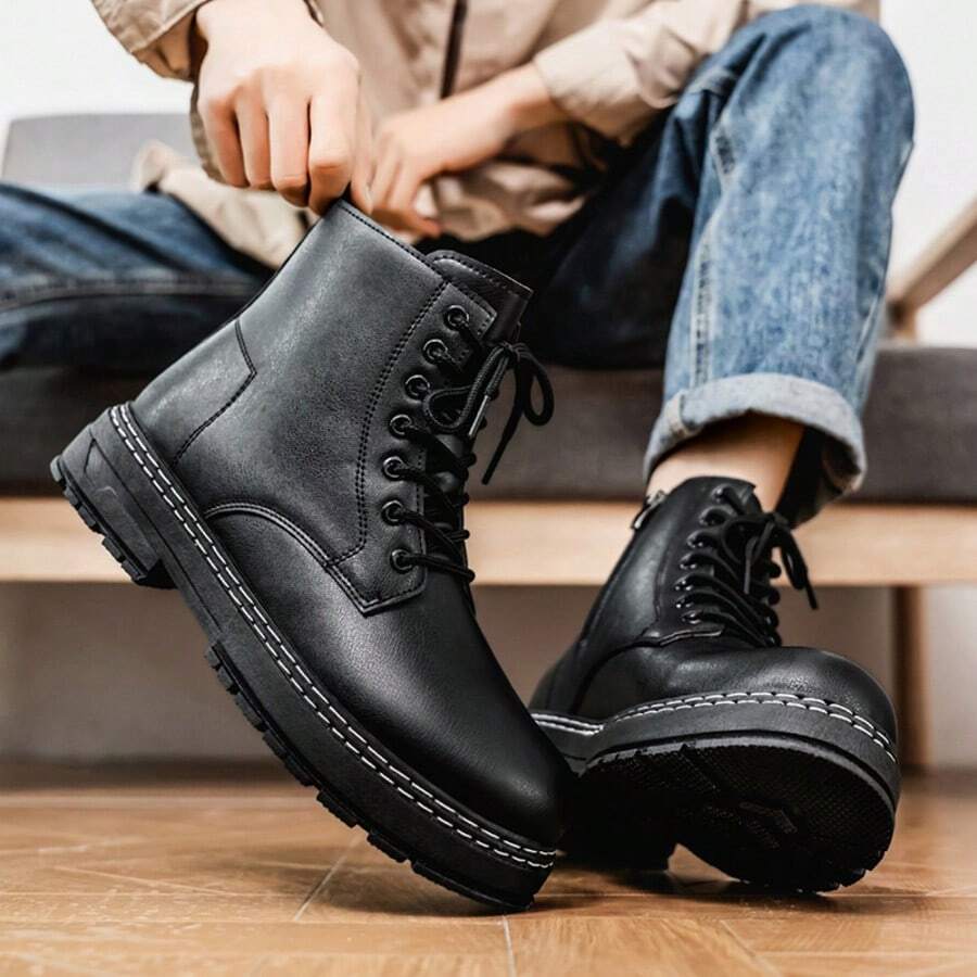 New Elegant Minimalist Fashion Men's Safety Boots, Suitable For All Seasons - Black - View 1