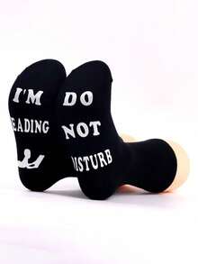 1 Paio di Calzini Neri Antiscivolo da Uomo, Calzini Divertenti con Stampa di Lettere Sociali, Adatti per Lettura, Non Disturbare - Multicolore - Visualizzare 8