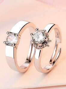 两件套皇冠式开口永恒戒指套装——婚礼、情人节或任何特殊场合的完美之选