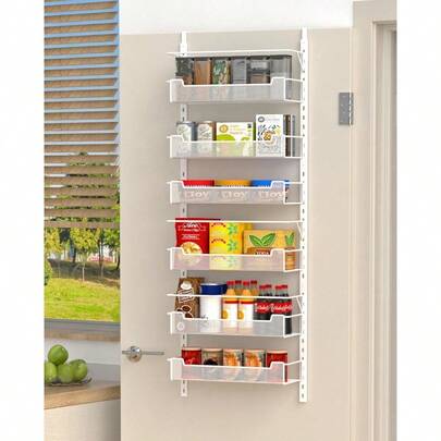Over The Door Pantry Organizer With Adjustable Basket Pantry Door Organization For Pantry Kitchen Storage Room Spice Rack White White 6 Tier