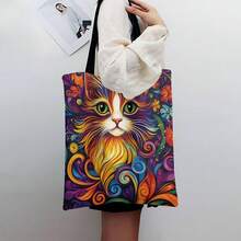 This Adorable Black Cherry Print Tote Bag (Double-Sided Design) Adds Sweet Vitality To Your Outfit, Making It The Perfect Choice For Everyday Styling! Made Of Washable Polyester Canvas Material, It Is Easy To Clean And Durable. With A Fixed Shoulder Strap, It Can Be Used As Both A Shoulder Bag And A Handbag, Convenient For Travel And Carrying. - Canvas Bag (black Rope) - View 3