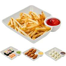 4-Piece Chips And Salsa Serving Plates Set With Dipping Sauce Rack For Appetizers Veggie Platter Sushi Tacos Charcuterie Barbecue Party Buffet Reusable White Dish Trays - 1 - Xem 2