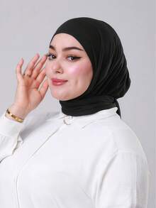 1pc Instant Triangle Hijab, All-In-One Tie-Up Headscarf. Quick Wrap, Non-Slip. No Undercap, No Folding. Suitable For Daily Wear, Prayer, And Outings - Black - View 2