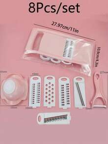 8/5件套多功能蔬菜切片研磨器套装，可互换不锈钢切片器，手动不锈钢厨房切片切碎器，厨房小工具套装，适用于土豆、胡萝卜、黄瓜等蔬菜。 - 彩色 - 查看 6