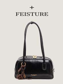 1个仿皮PU保龄球包，女士时尚单肩/腋下包（关注店铺即可获赠流苏吊坠），拉链封口，适合女孩、女士、大学生、年轻职业人士，非常适合工作、商务、通勤、上学等场合。 - 黑色 - 查看 4