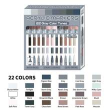 44色丙烯颜料马克笔，一盒22支，肤色/灰色系，0.7毫米细头，适用于岩石彩绘、木材、金属、玻璃、画布、DIY涂鸦，速干防晕染 - 彩色 - 查看 14