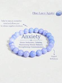 1 Stück 4/6/8mm Blauer Achat Spitzenarmband, Natürlicher Stein Elastikarmband, hilft Angst, Stress und Ruhe zu lindern, Geschenk - blau-violett - Übersicht 1