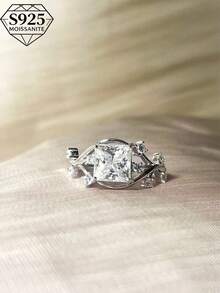 1 chiếc nhẫn Moissanite cắt kiểu công chúa 2 carat, nhẫn bạc S925 không gây dị ứng, nhẫn đính hôn/đám cưới/kỷ niệm phong cách Bohemian, trang sức thiết yếu cho năm mới, Giáng sinh, sự kiện trang trọng, kèm hộp quà tặng - Bạc - Xem 9