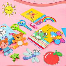 48/96片剪纸艺术套装 + 1把塑料剪刀，卡通动物图案拼图，方形，生日礼物，学习用品，艺术与手工 - 彩色 - 查看 7