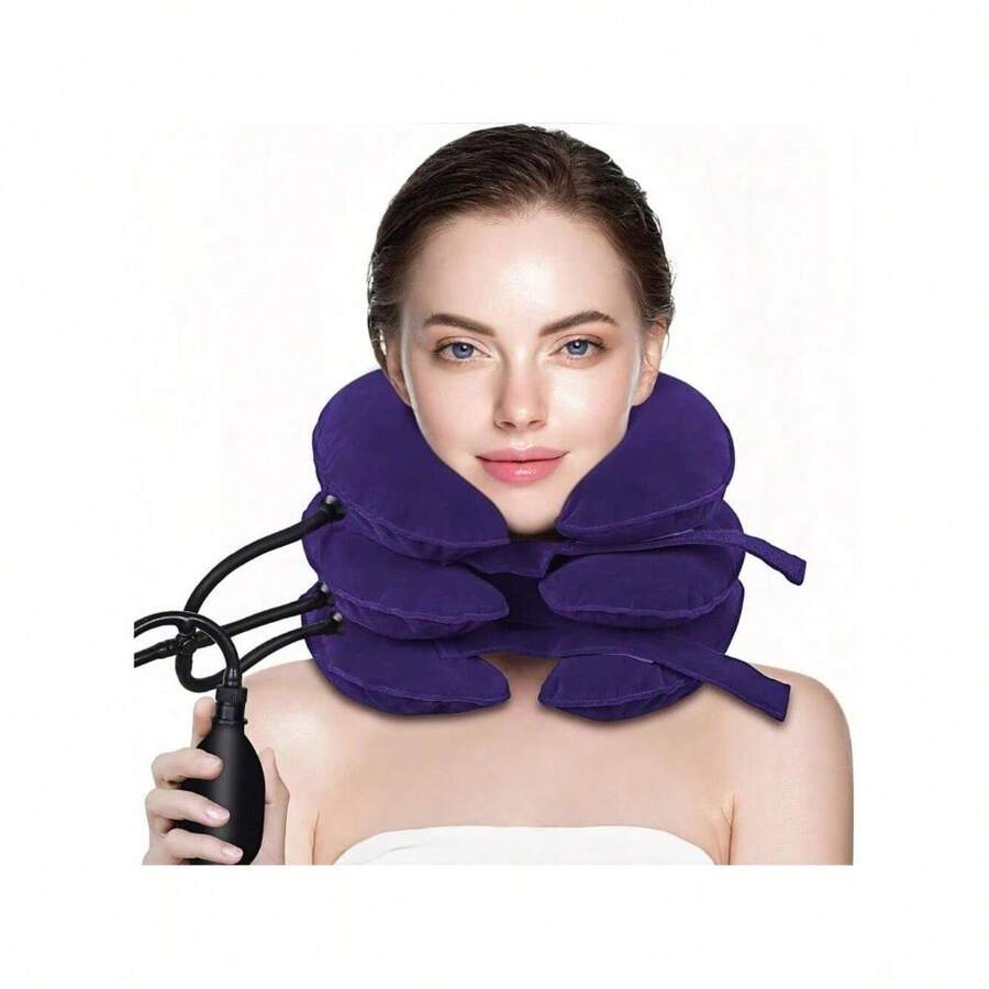 Traccion Cervical, Collarin Cervical para el Cuello,Estirador Camilla Inflable para el Cuello,Relajador de Cuello para el Alivio del Dolor,Almohada de Tracción para el Cuello,Neck Pillow para Viajes - Púrpura/ - Ver 1