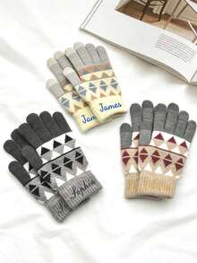 Customized Embroidered, Personalized Adult Winter Warm Thermal Lined Knitted Gloves, Alpaca Wool Blend, Diamond Jacquard Touchscreen Gloves, Gift For Family And Friends, Customized Christmas Gift - A - View 2