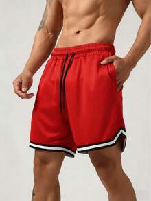Men's Mesh Fitness Shorts With Elastic Waistband And Adjustable Drawstring - 紅色 - 查看 2