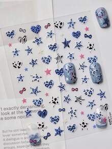 1 pieza Lindo y elegante adhesivo de arte de uñas con estampado de leopardo, esencial para técnicos de uñas, diseño 3D en relieve con estampado de leopardo rosa, azul y marrón, corazón y lazo, adhesivo de uña reutilizable para manualidades DIY, regalo para mujeres, suministros de arte de uñas, accesorio elegante - Multicolor - Ver 7