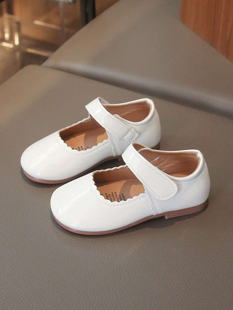 1 Pair Girls' Patent Leather Princess Shoes, New Korean Version Solid Color Casual Simple Children Soft Bottom Shoes