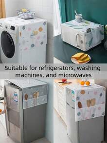 Multi-Functional Refrigerator Dust Cover With Storage Bag For Single Double Door Models Dustproof Washing Machine Microwave Protection Organizer Waterproof Kitchen Appliance Cover For Home - Multicolor - View 6