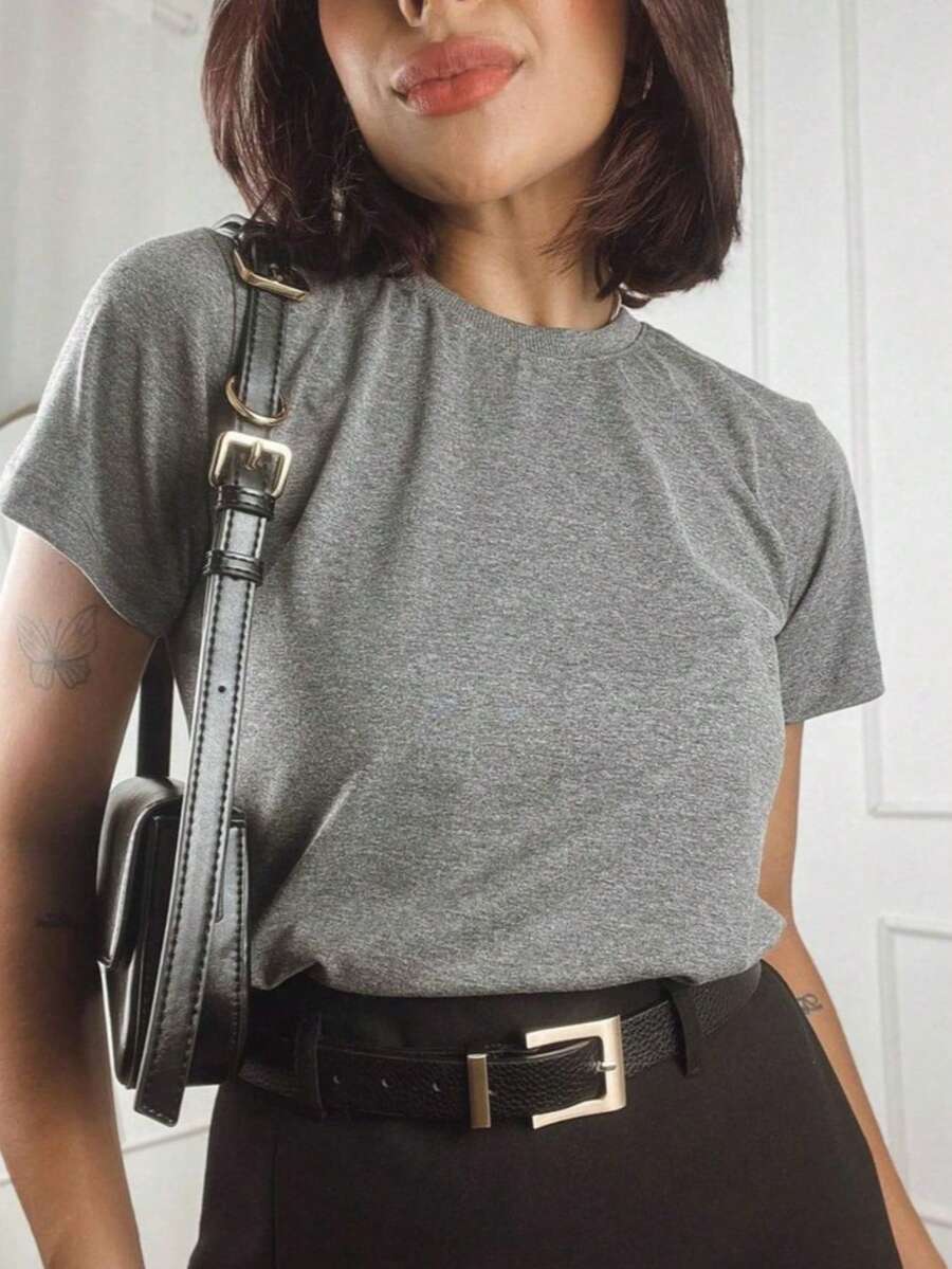 Women's Plain Casual T-Shirt, Basic Unisex Shirt, Comfortable Premium 100% Cotton Fabric, Suitable For All Occasions. - 灰色 - 查看 1
